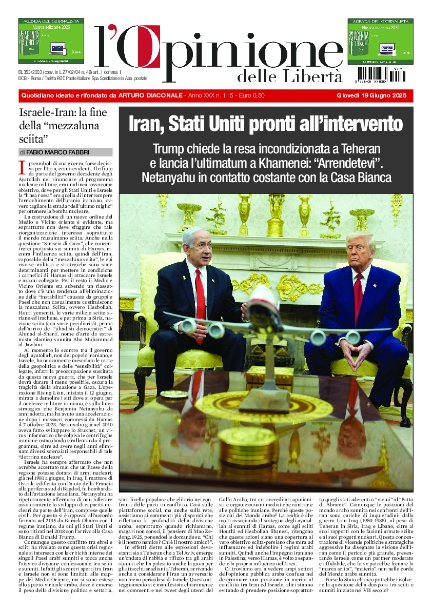 Prima-pagina-opinione della liberta-edizione-di-oggi-2025-06-19